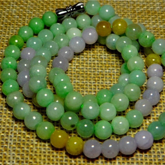 3 Color Natural Grade A Jade Jadeite Beads Necklace 19"inches Long - Picture 1 of 6